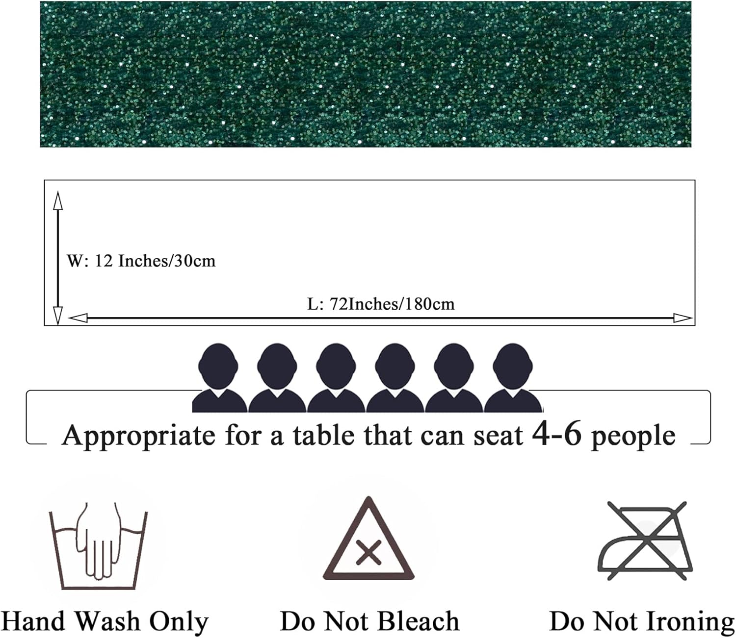 Emerald Green Sequin Velvet Table Runner - 12x72 Inches