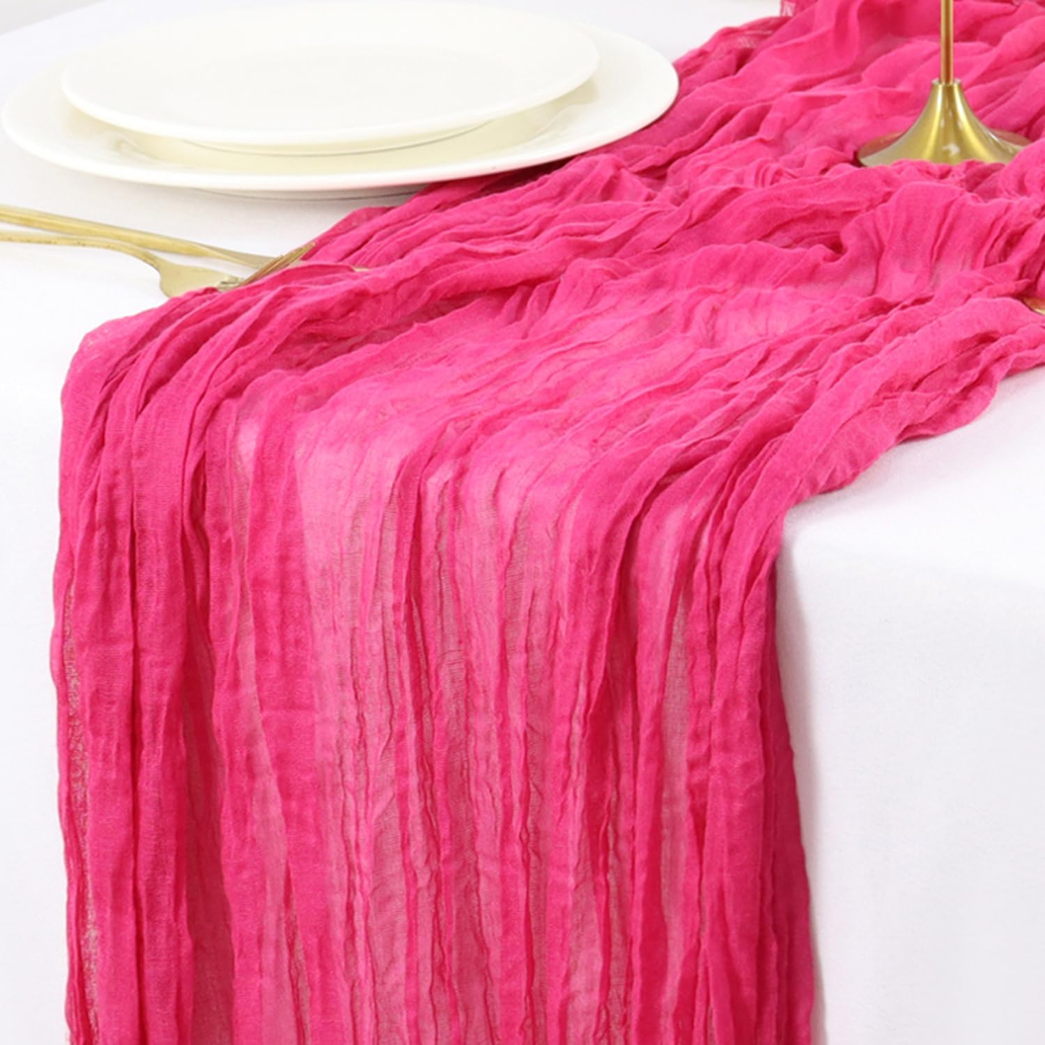Hot Pink Cheesecloth Table Runner 10ft Boho Design