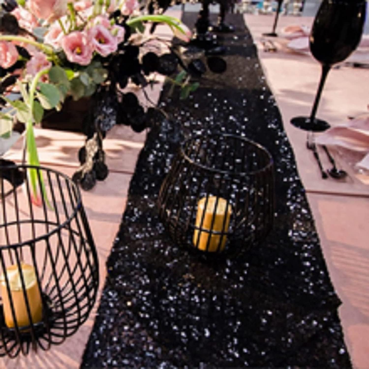 12 Pack Black Sequin Table Runners 12x108 Inch