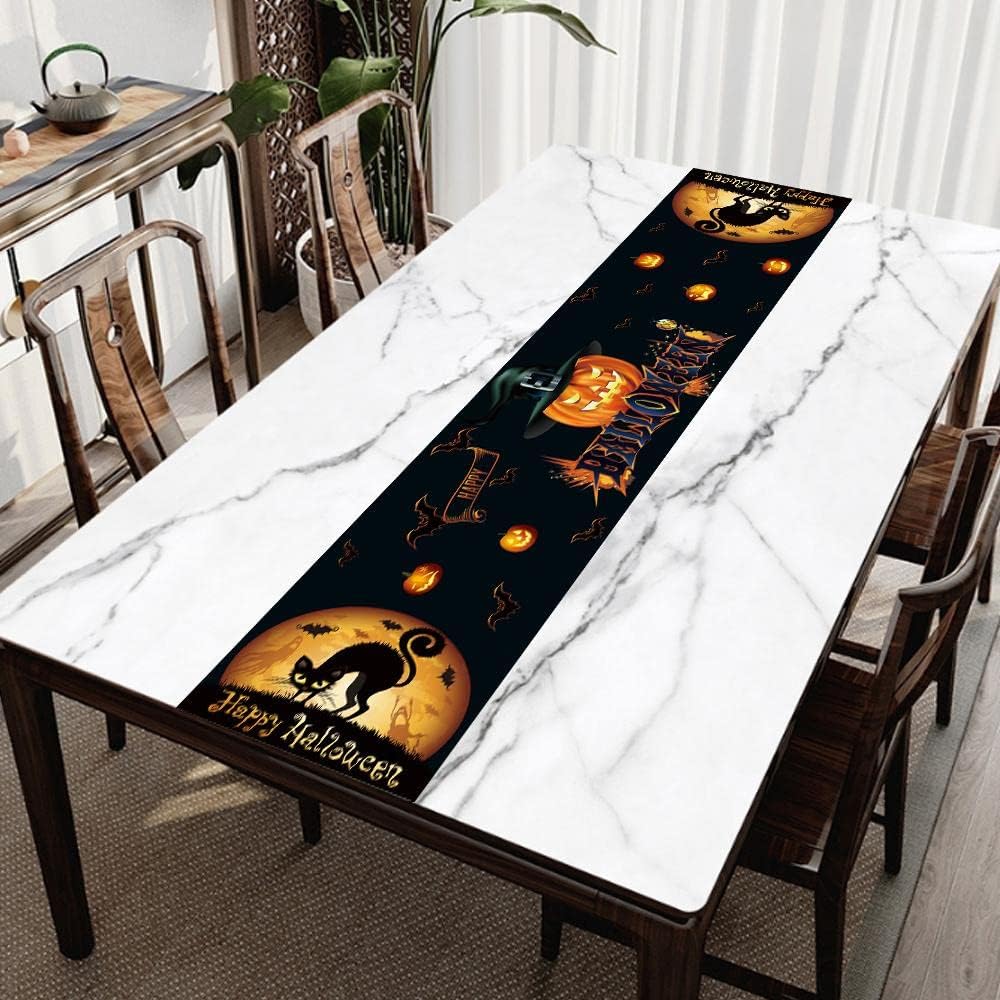 LAMOOER Halloween Table Runner Black Orange Red Linen