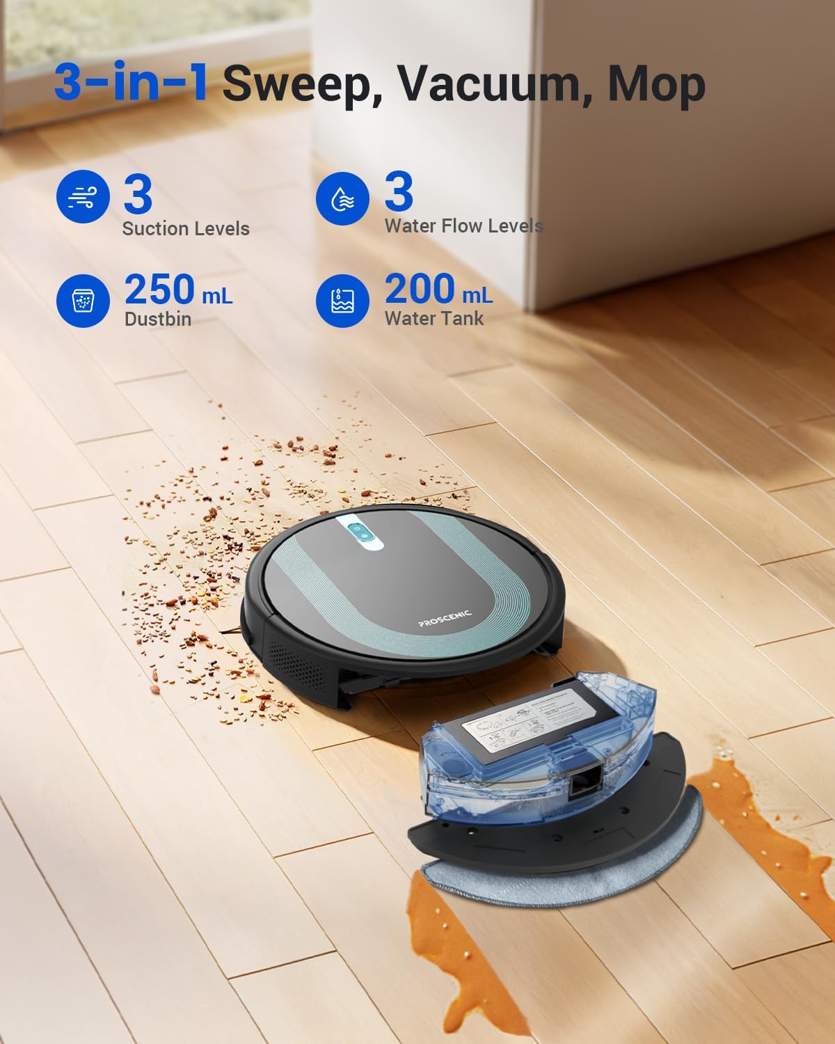 Proscenic 850T WiFi Robot Vacuum and Mop with Gyro Navigation