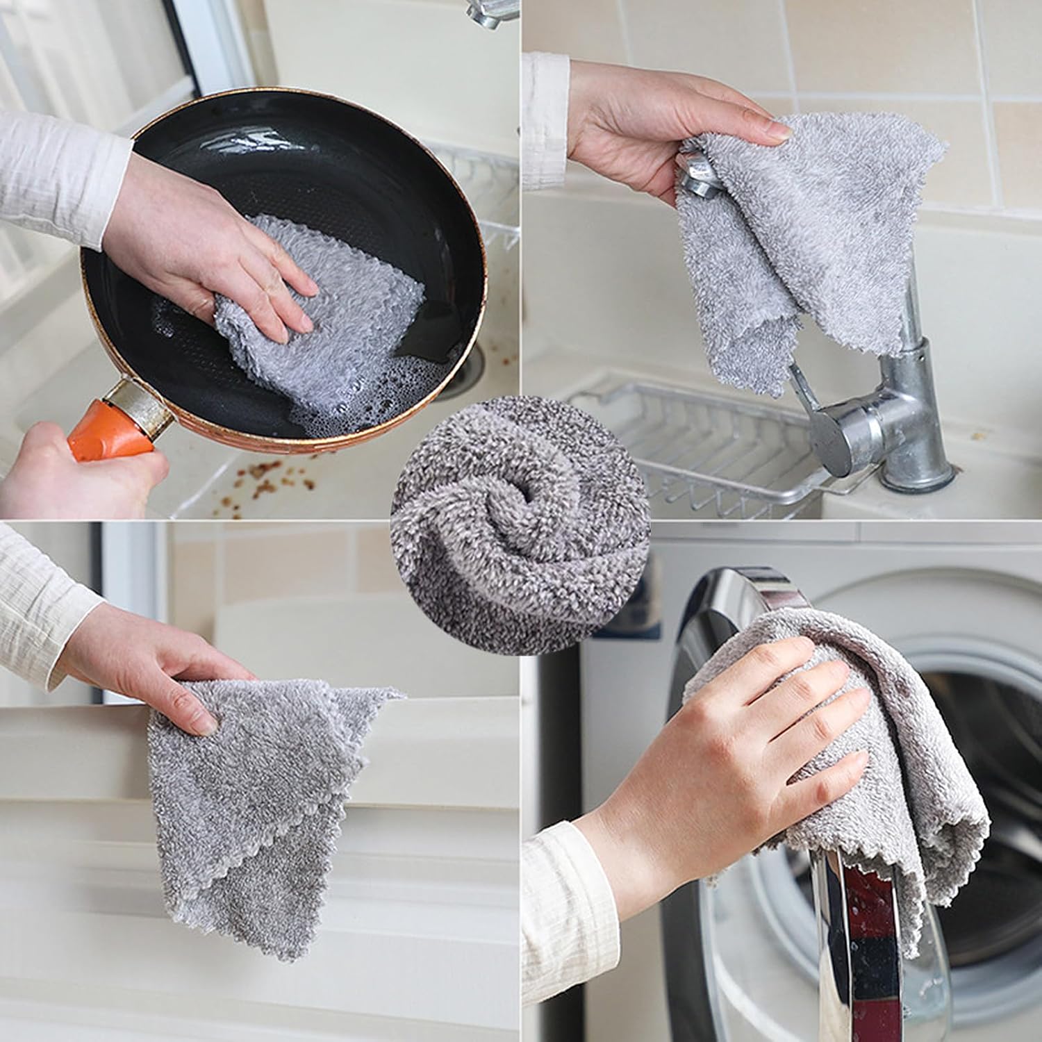 20 Pack Reusable Dish Cloths Soft Coral Fleece Nonstick Microfiber