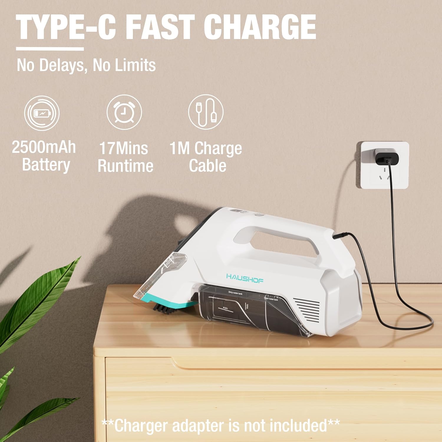 HAUSHOF 12V Cordless Carpet Cleaner with 2 Tanks