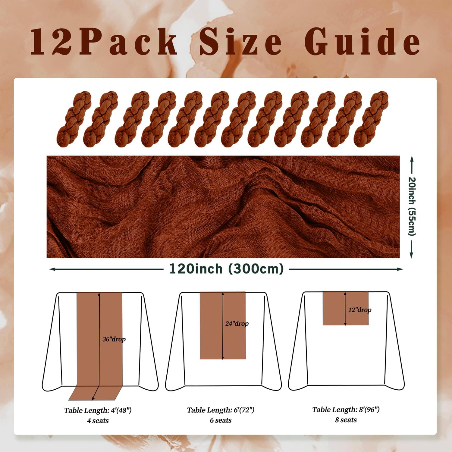 12 Pack Terracotta Cheesecloth Table Runner 10FT