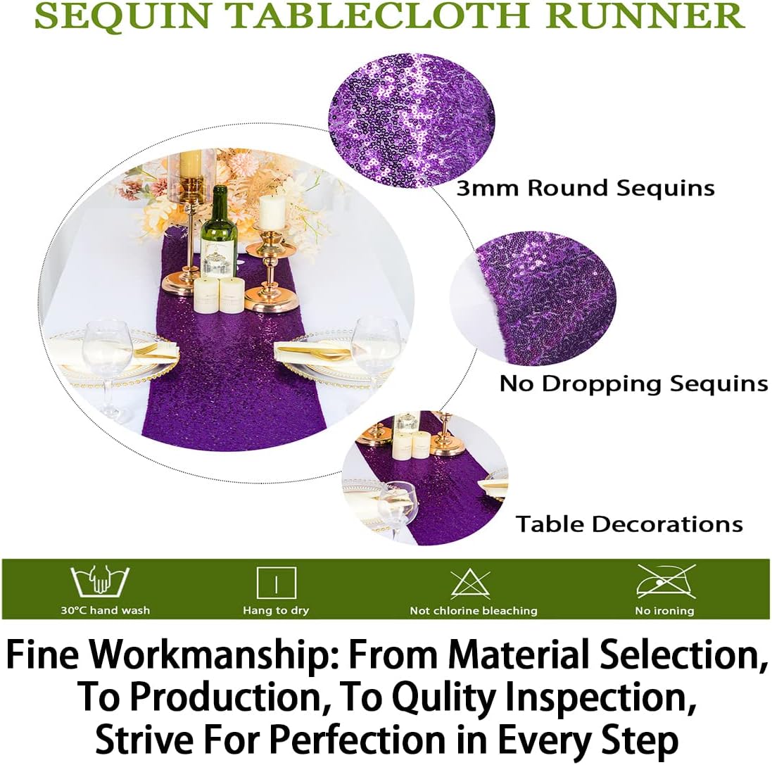 ShinyBeauty Purple Sequin Table Runner with Tassel