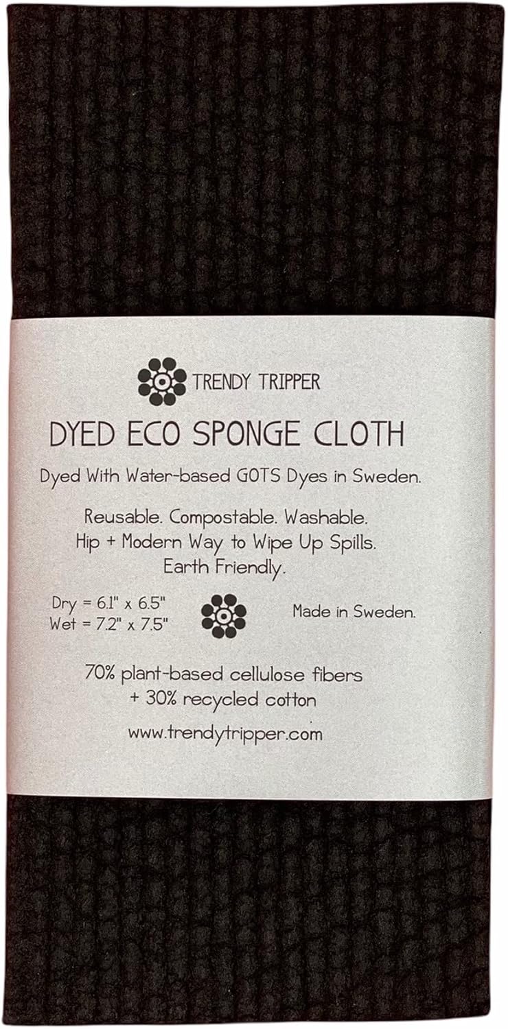 Trendy Tripper Earth-Friendly Reusable Hand Dyed Eco Sponge Cloth 4-Pack Black