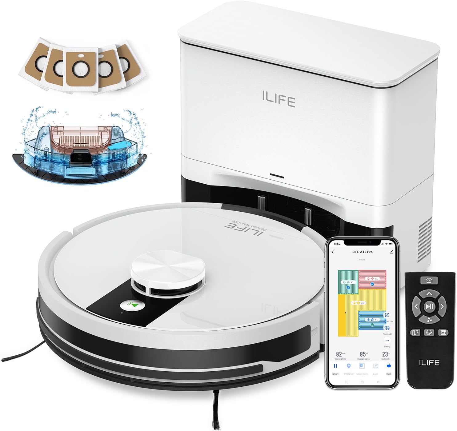 ILIFE A12 Pro Robot Vacuum and Mop Combo with Self Emptying Station