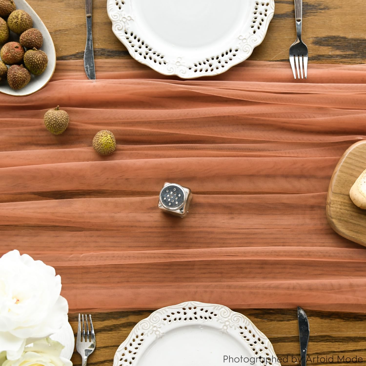 Artoid Mode 120 Inch Terracotta Gauze Table Runner