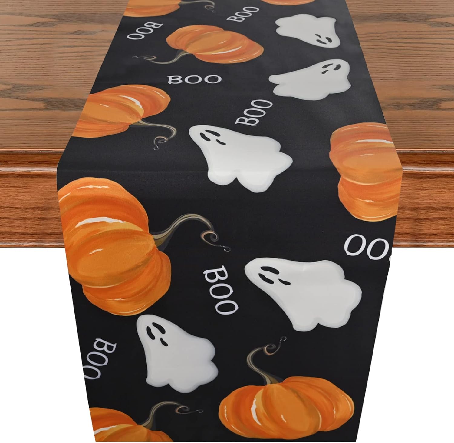 Halloween Table Runner with Ghost Pumpkins Design