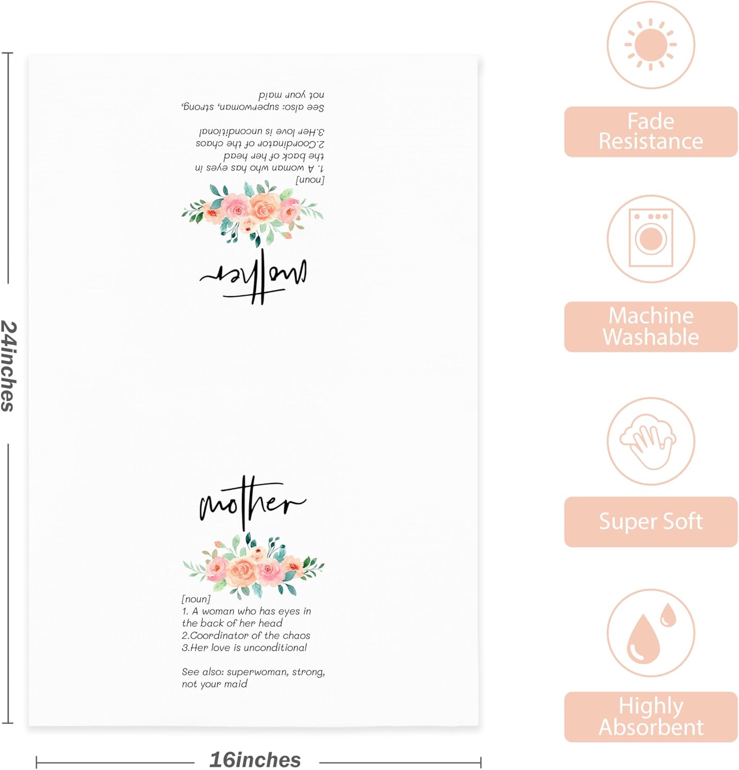 Mother Kitchen Towels Dish Cloths for Farmhouse Kitchen Bathroom 16x24 Inches