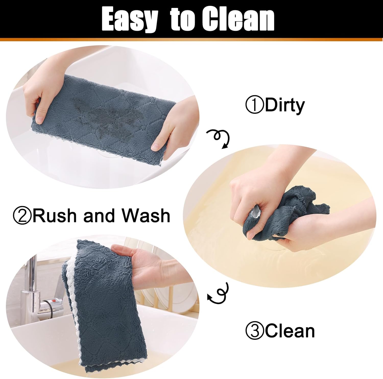 Mordimy 12-Pack Kitchen Cloths Dish Towels 10x10 Dark Grey White