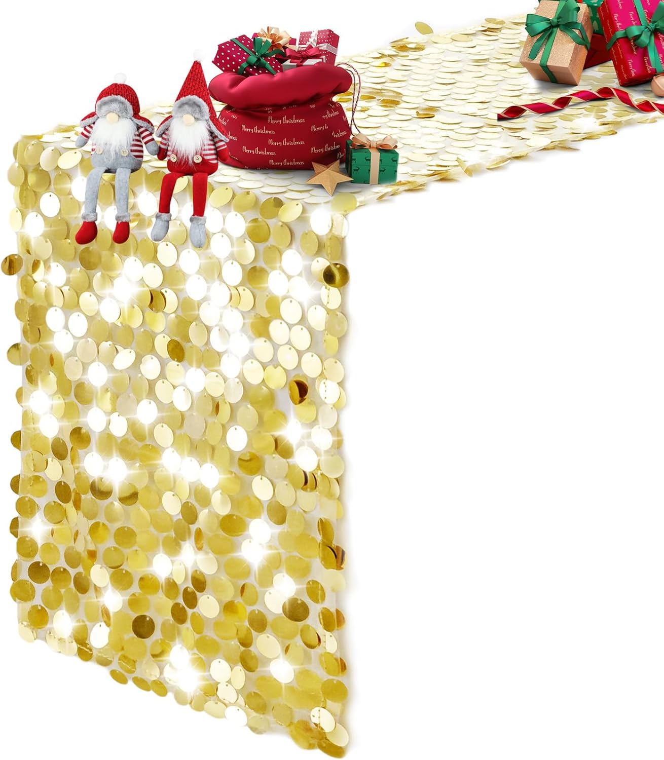 Pufogu 12x108 Inch Gold Sequin Table Runner