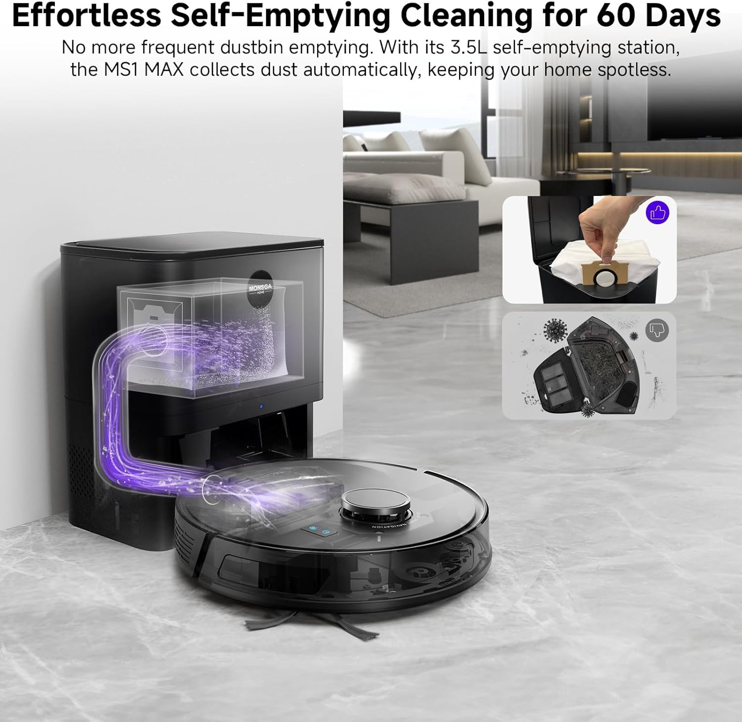 MONSGA Robot Vacuum and Mop Combo with 5000Pa Suction