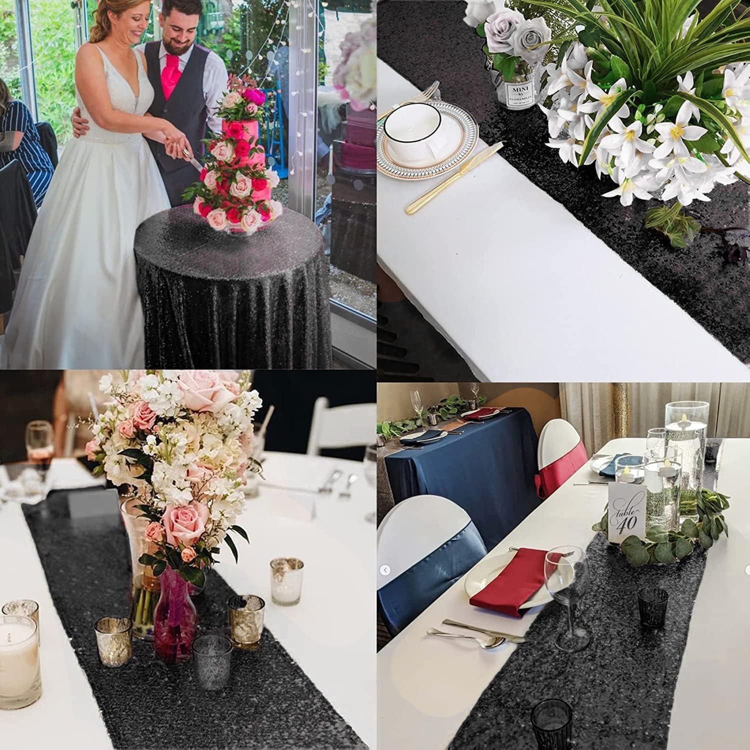 12 Pack Black Sequin Table Runners 12x108 Inch