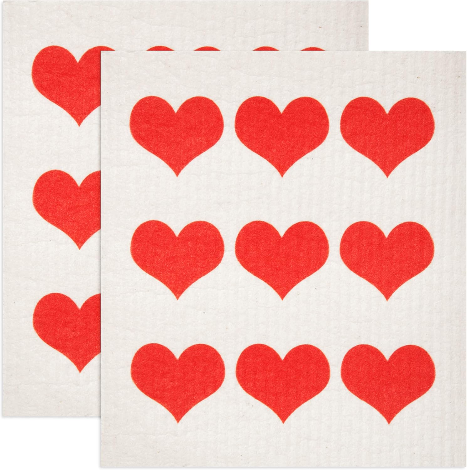 Swedish Dishcloths 2 Pack Red Heart Print Reusable Kitchen Cloths
