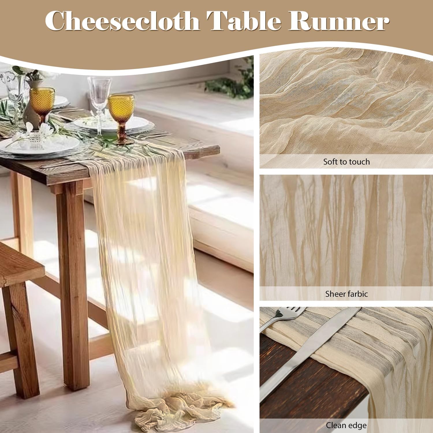10 Pack 10 Ft Beige Cheesecloth Table Runner