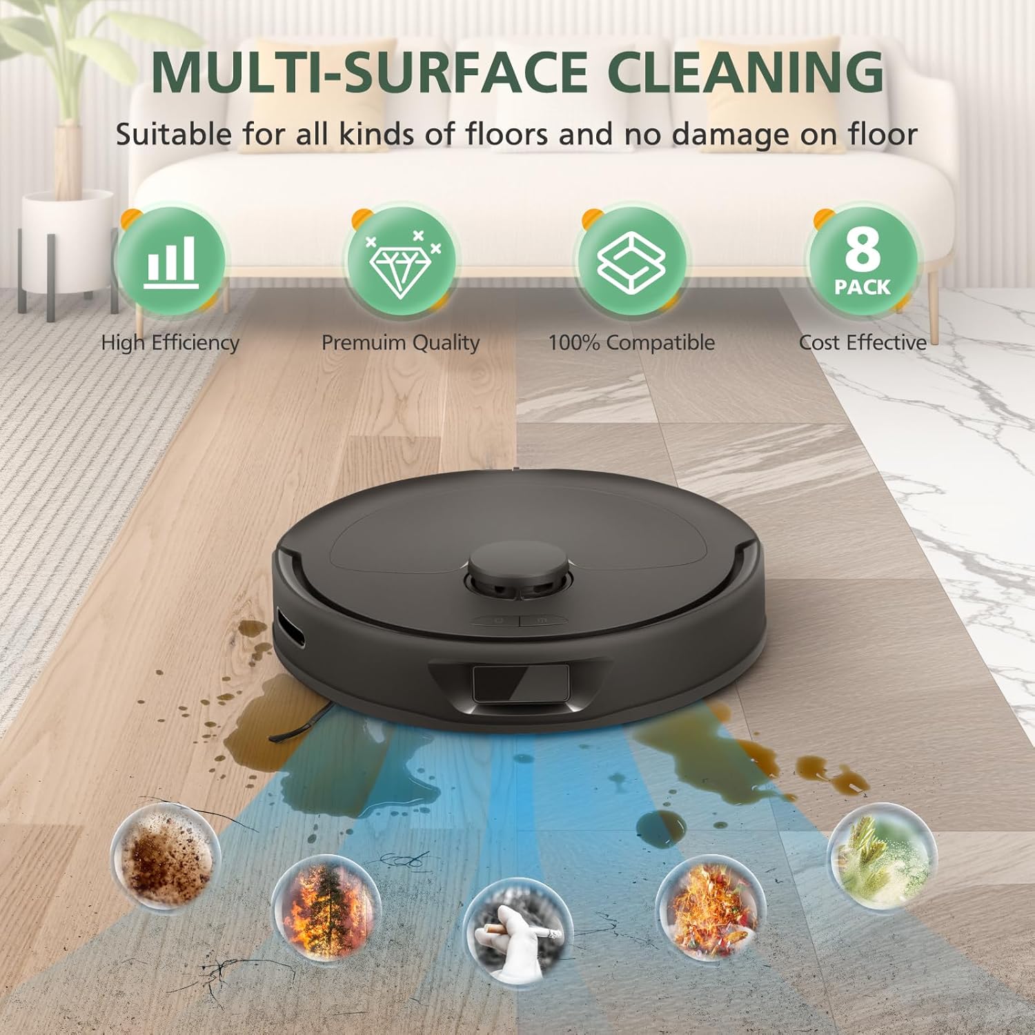 8 Pack Microfiber Mop Cloths for Qrevo Pro Compatible Robot Vacuums