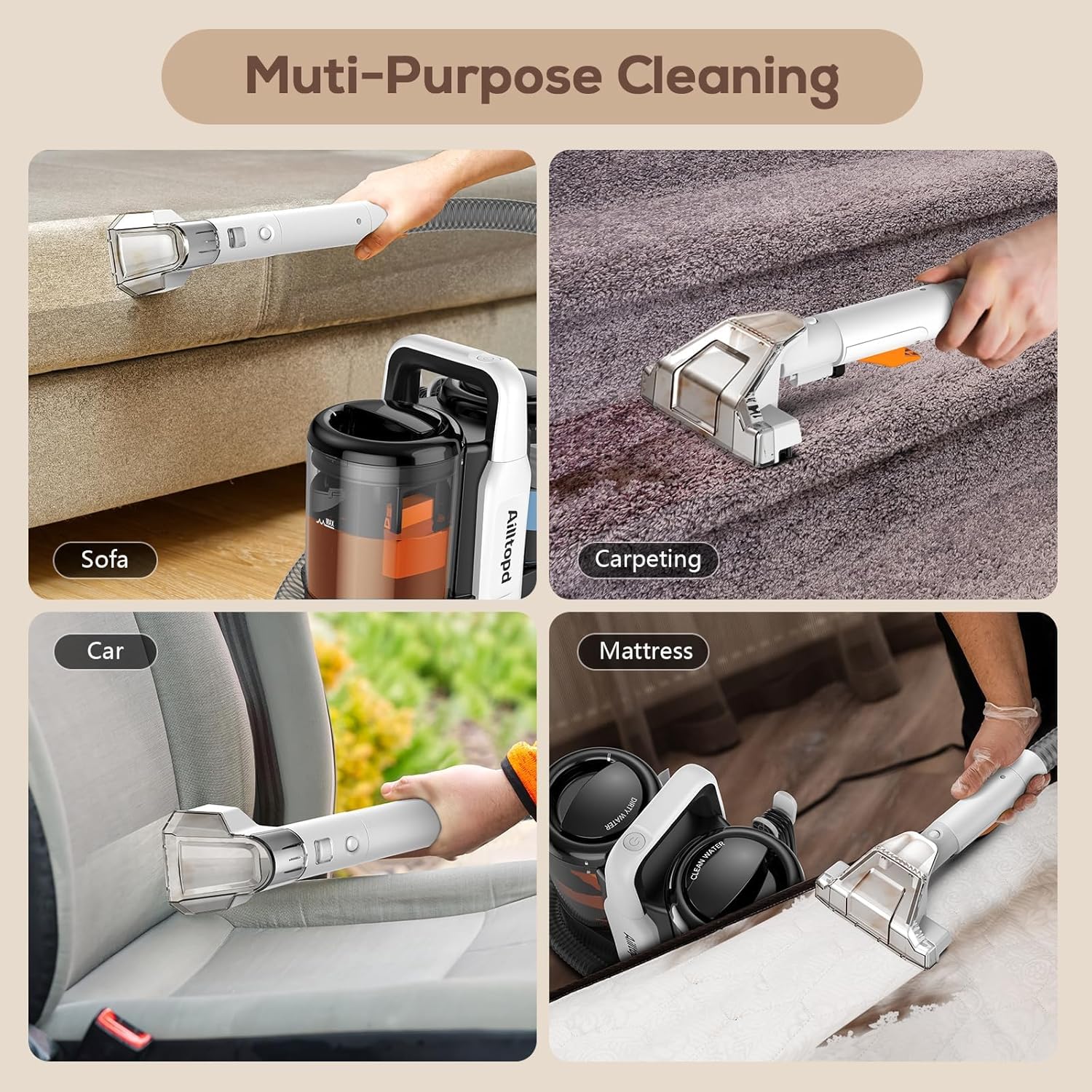 Ailltopd Portable Carpet Spot Cleaner with Dual Brush Heads 1