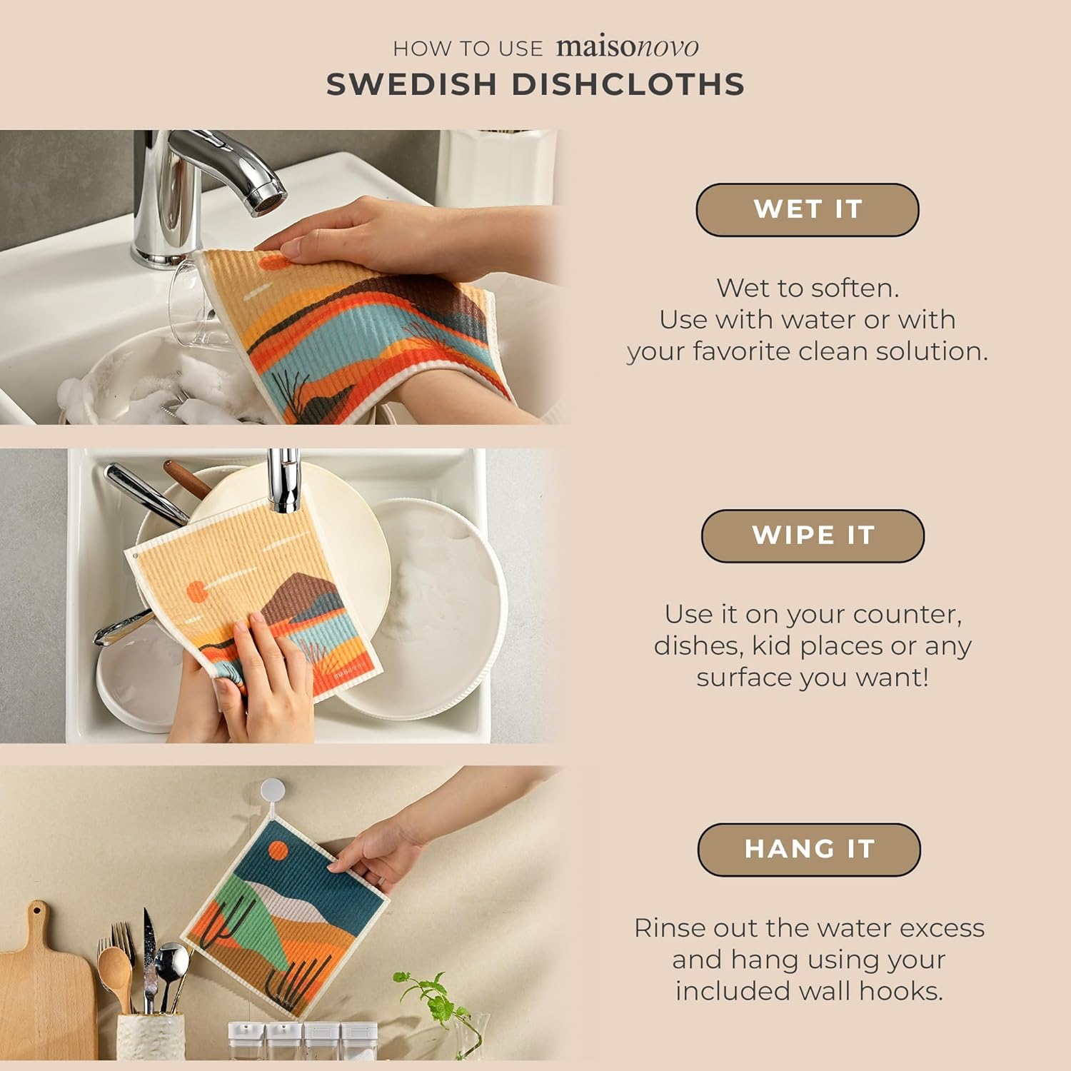 MaisoNovo Swedish Dishcloths Pack of 4