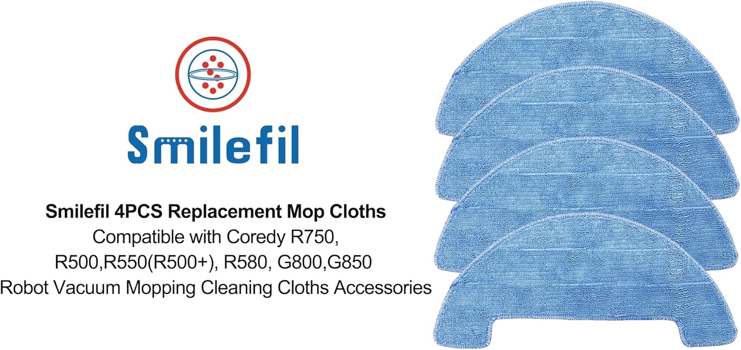 Smilefil 4pcs Replacement Mop Cloths for Coredy Robot Vacuums