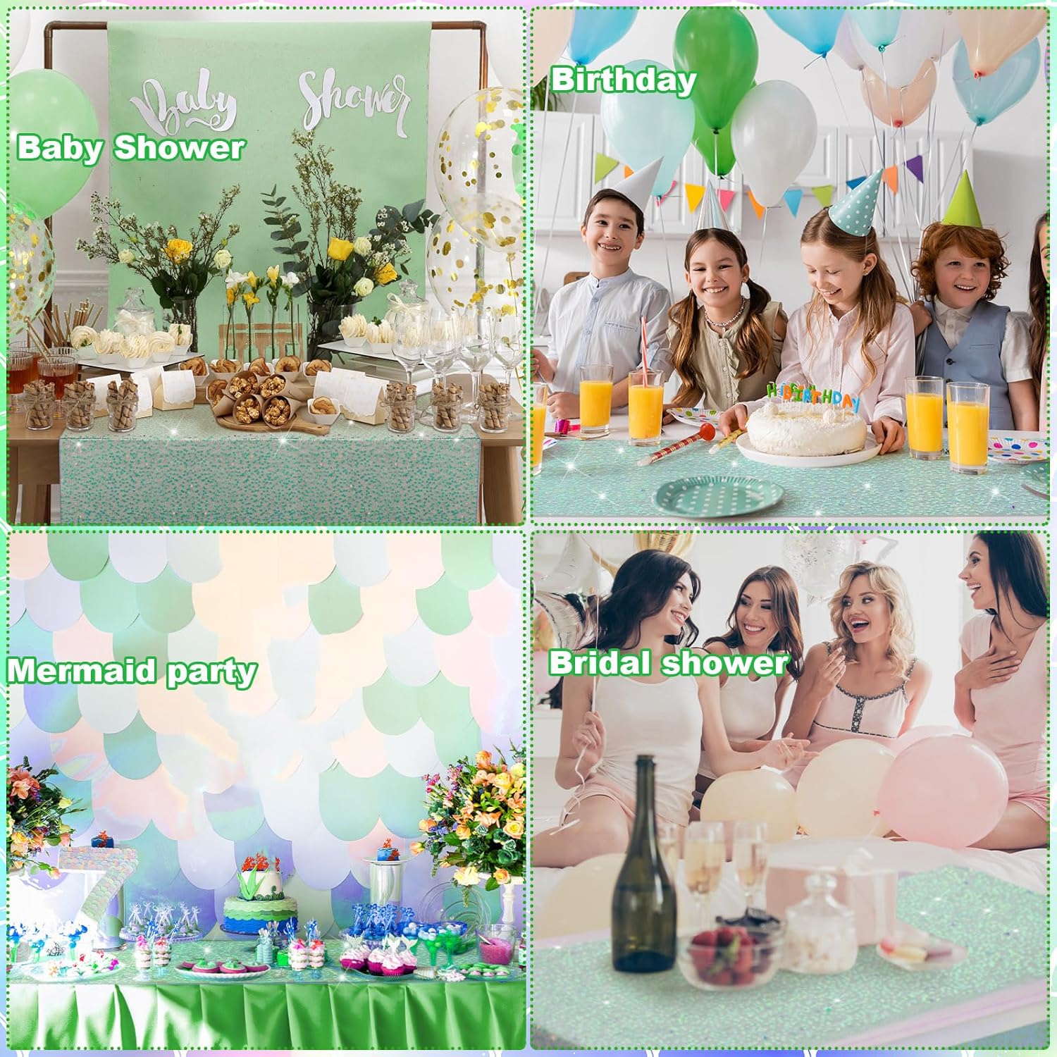 6 Pcs Iridescent Sequin Table Runner Mermaid Design Cyan