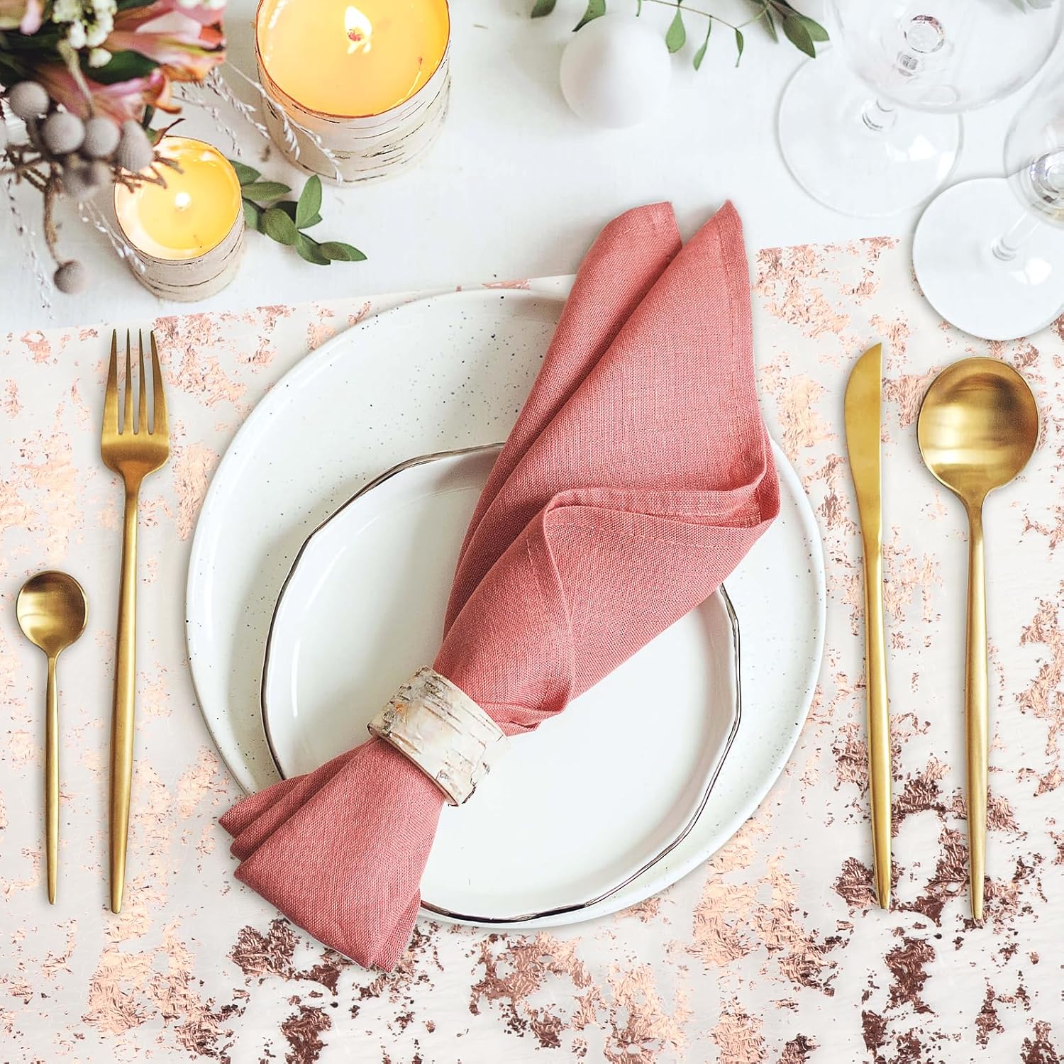 3 Piece Rose Gold Table Runner with Glitter Sequins