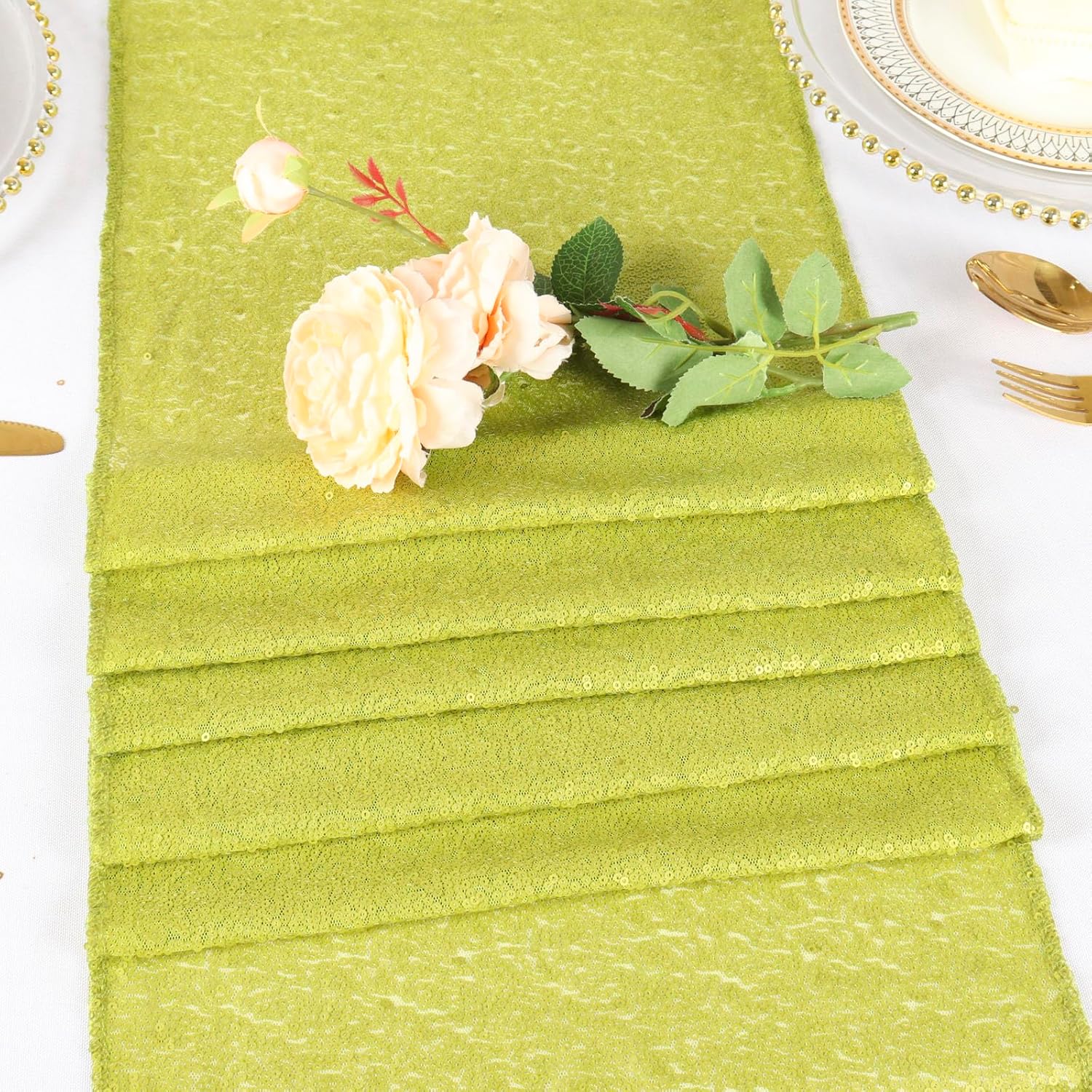 DUOBAO 12x108 Sequin Table Runner - Sparkly Lime Green Decor