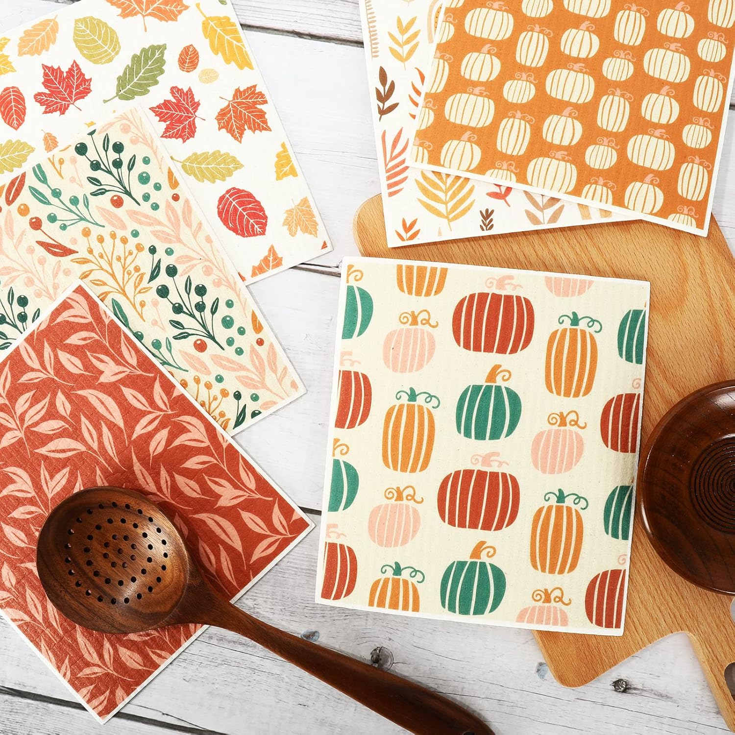 Whaline Fall Boho Dishcloths 6Pcs Reusable Kitchen Towel
