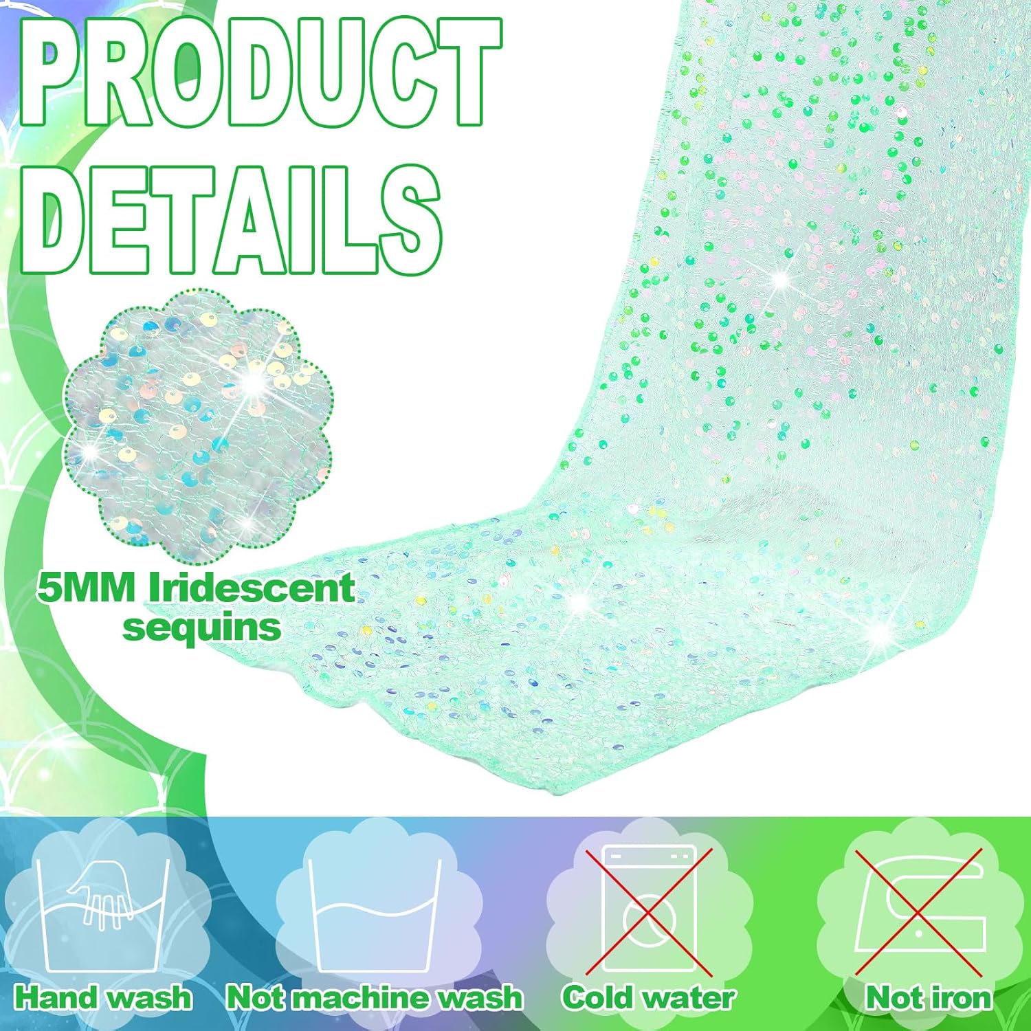 6 Pcs Iridescent Sequin Table Runner Mermaid Design Cyan
