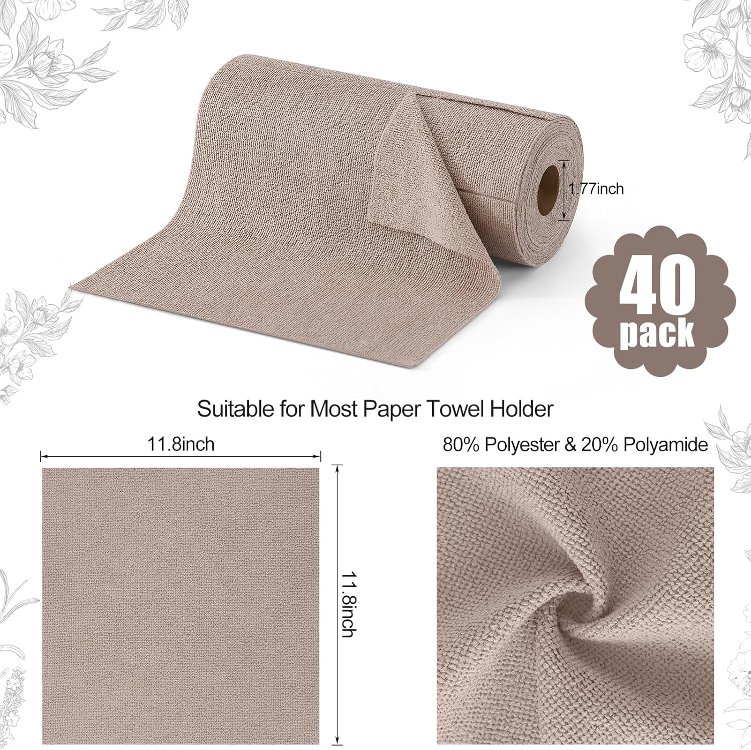 Homaxy Tear Away Dish Cloths Rolls 40 Sheets