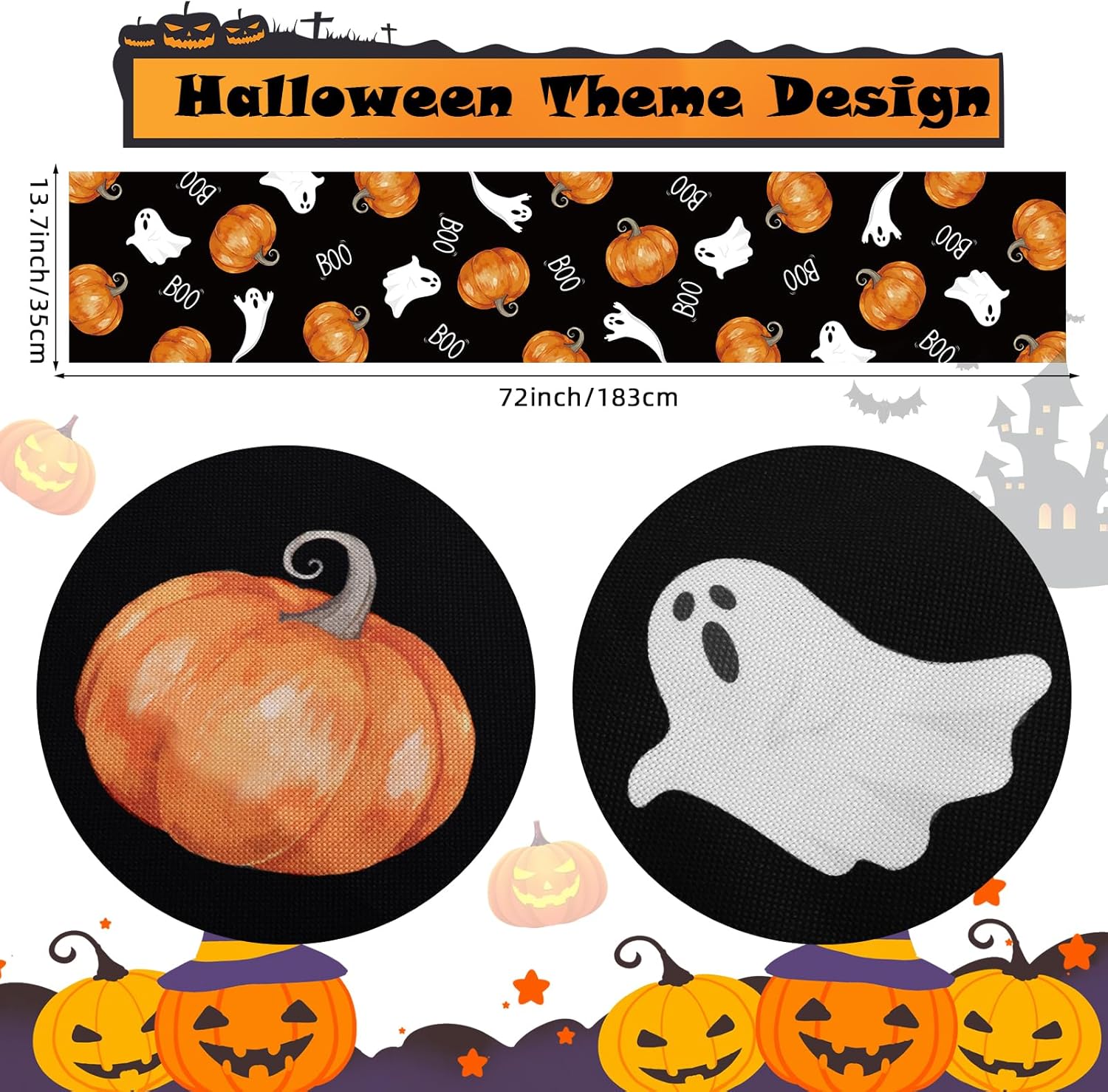 Halloween Table Runner Black Ghost Pumpkin Decor