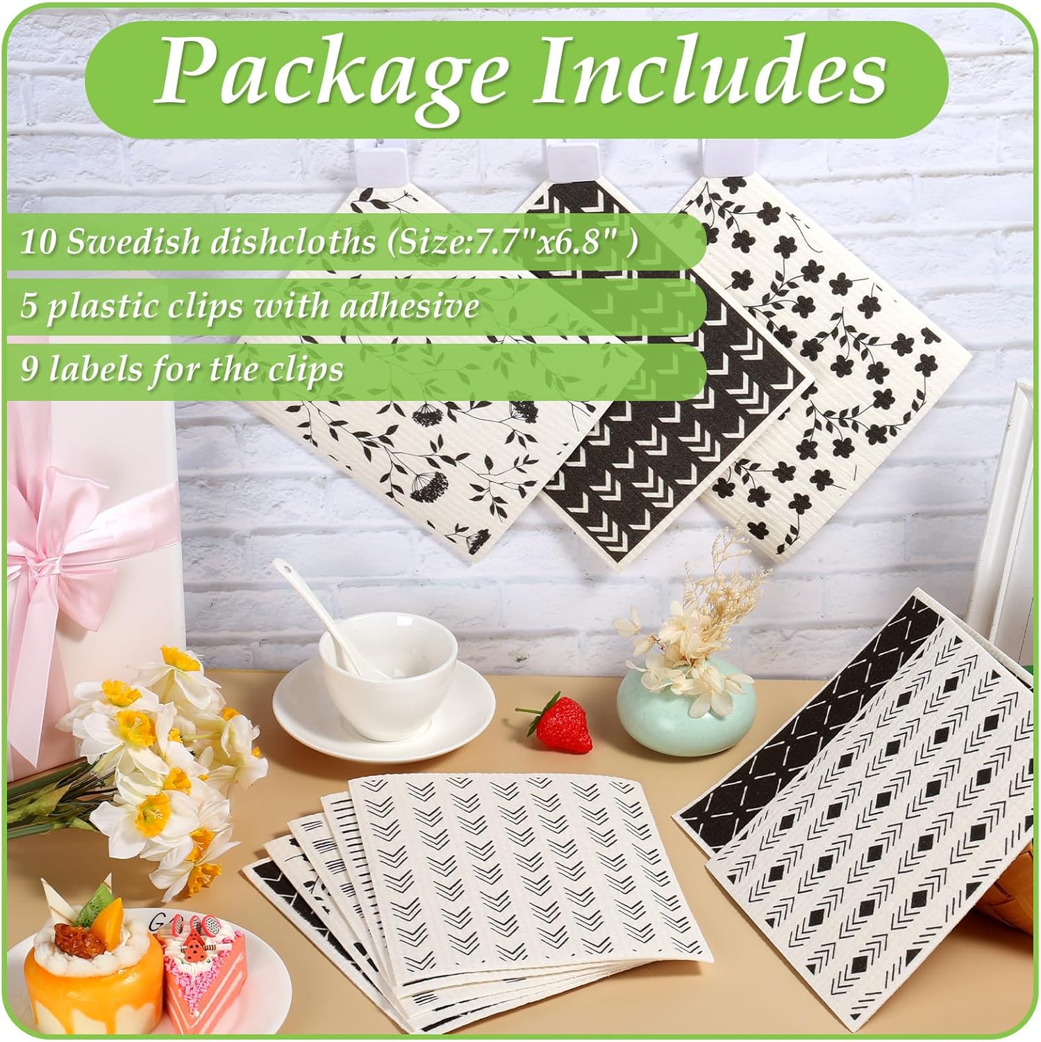 Lucomb 10-Pack Swedish Dishcloths with Hook