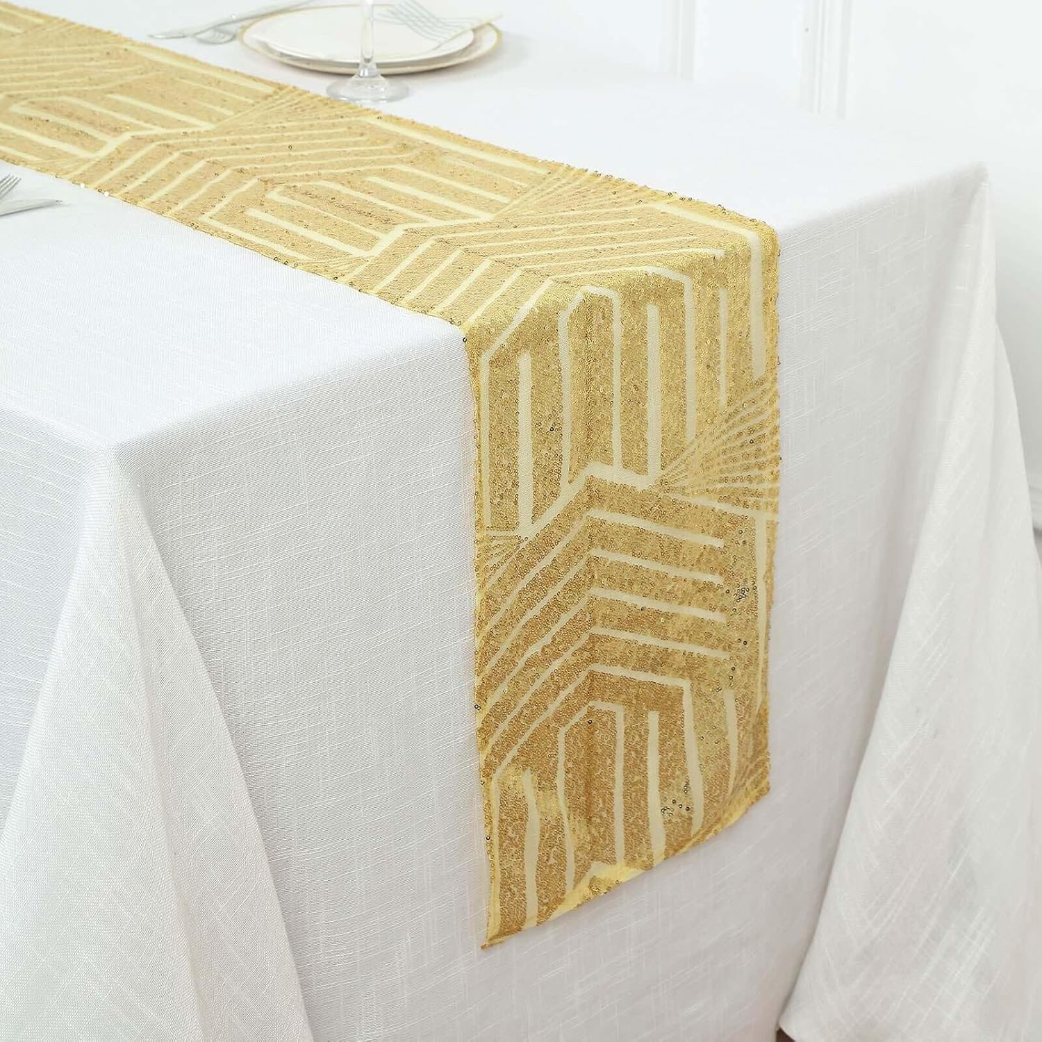 Efavormart 12x108 Gold Sequin Geometric Table Runner