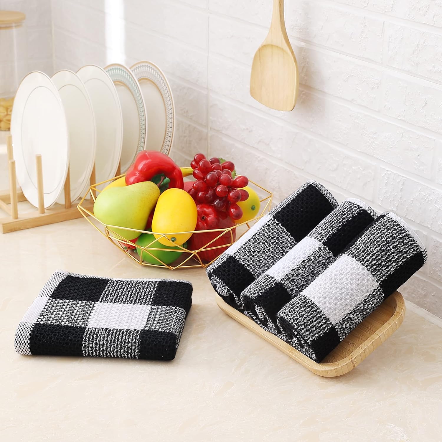 Homaxy Check Plaid Dish Cloths and Towels Set of 8