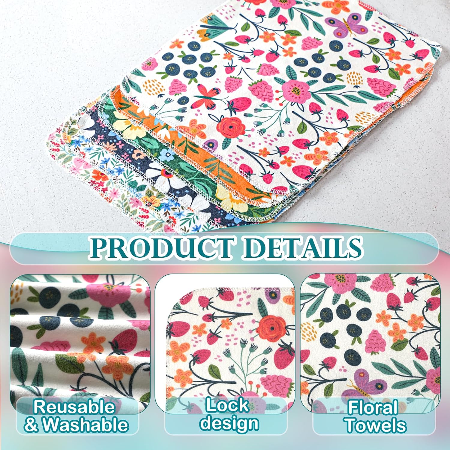 Redbaker 60 Pcs Reusable Cotton Dish Towels with Cardboard Roll