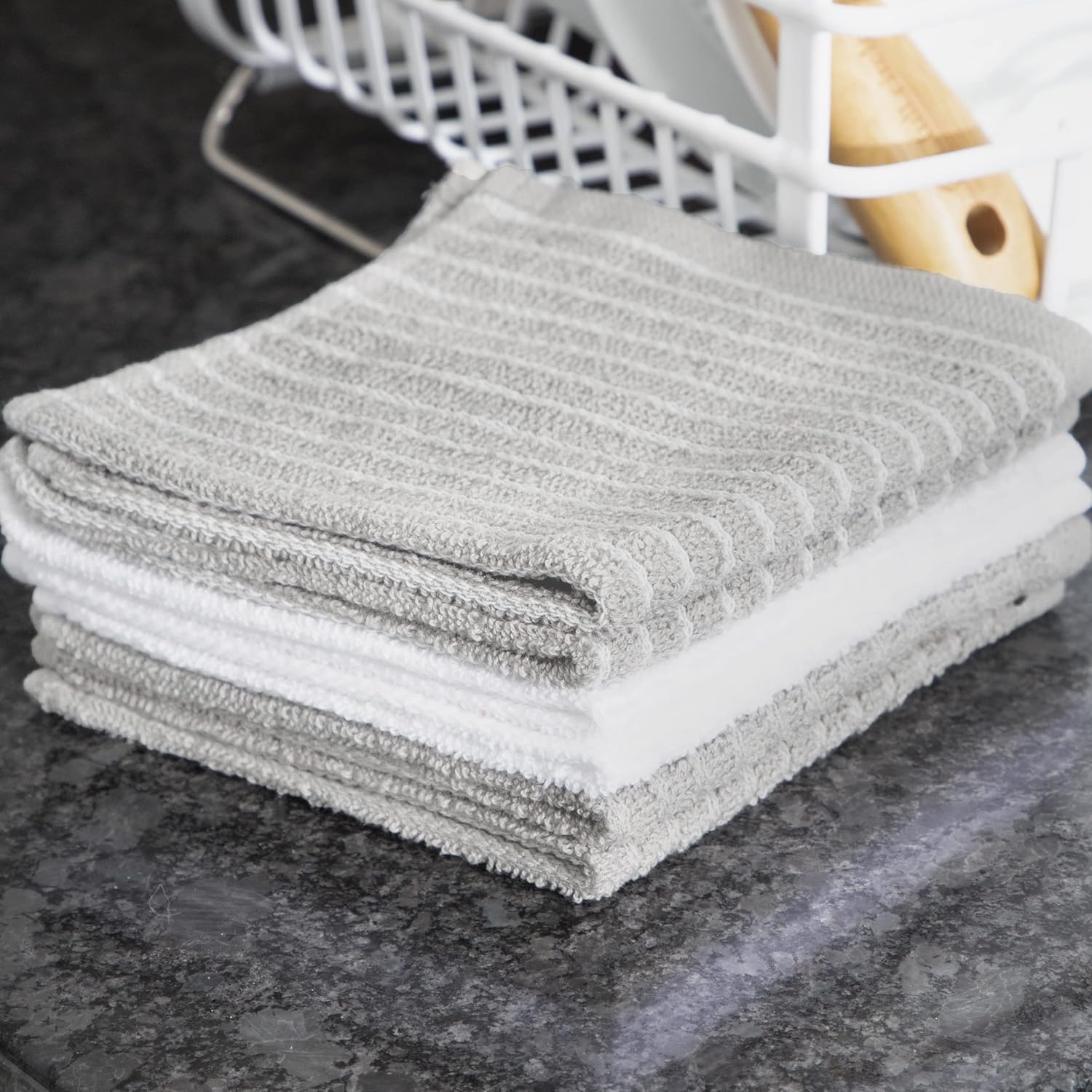 Ritz Horizontal Stripe Bar Mop Cloth Set Gray 6 Piece