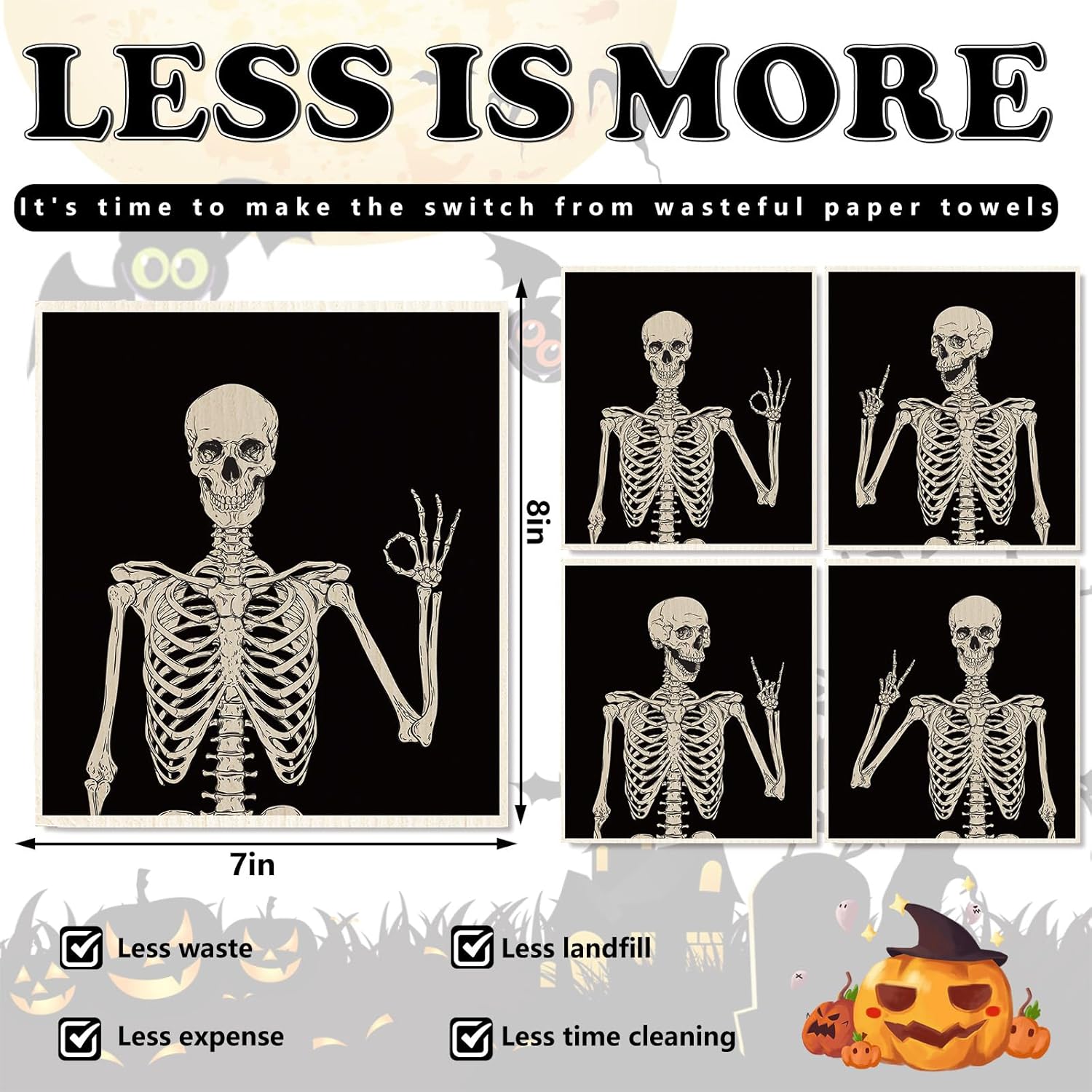 Whaline 4Pcs Halloween Skeleton Dishcloth Set