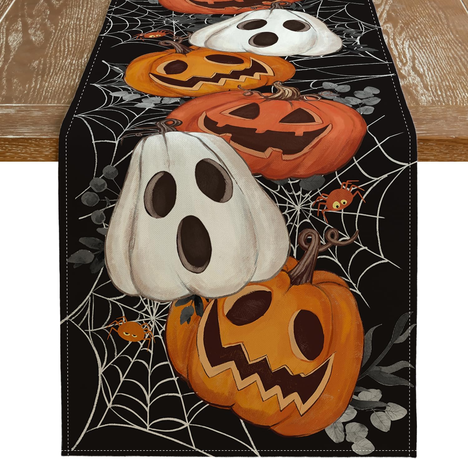 ARKENY Halloween Pumpkin Table Runner Black Spider Web