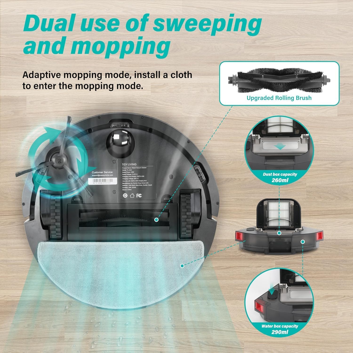 Xcity Robot Vacuum and Mop Combo with 4000Pa Suction and Self-Charging