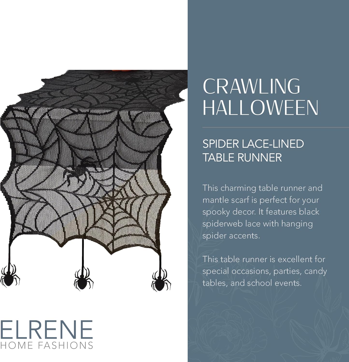 Elrene Halloween Spider Table Runner 13x70 Black