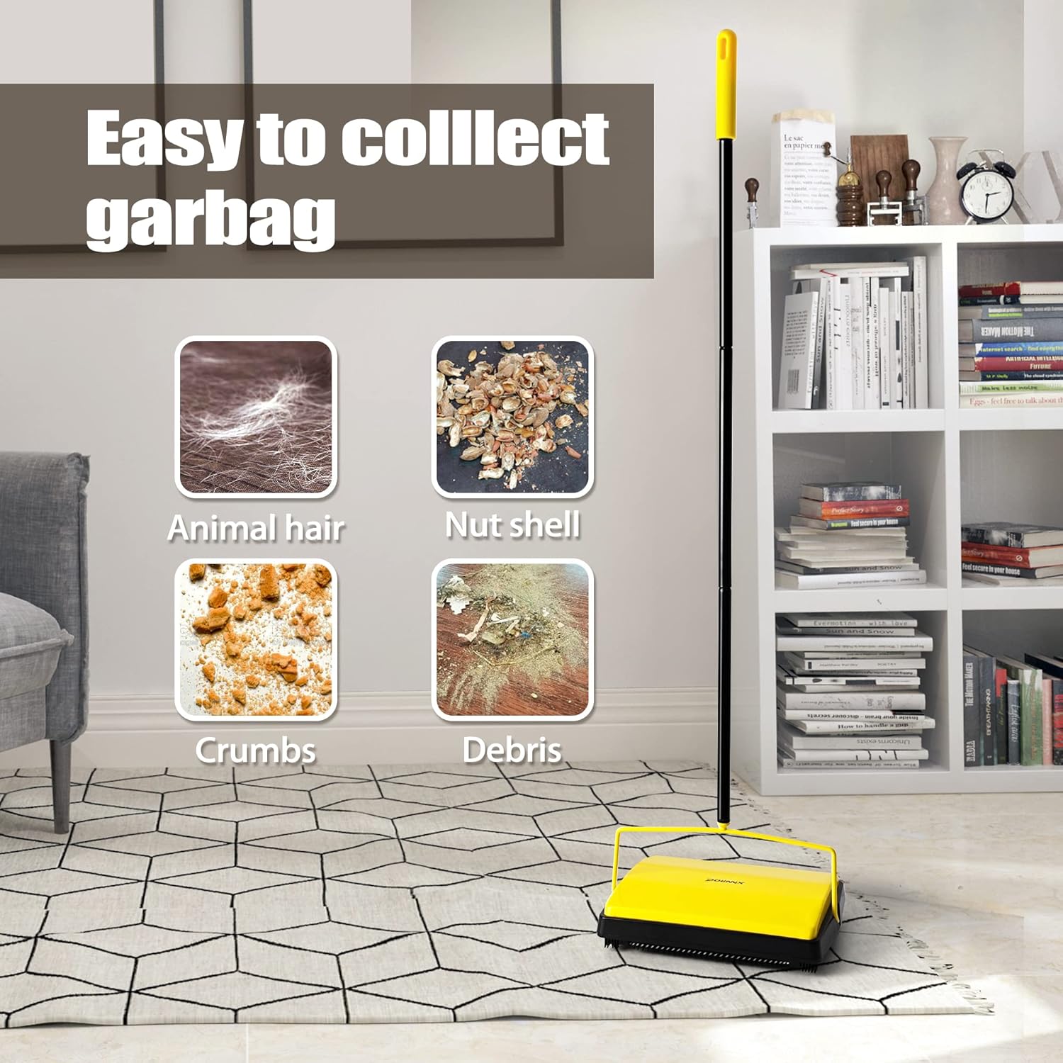 Dolanx Manual Carpet Sweeper with Horsehair Brush Yellow