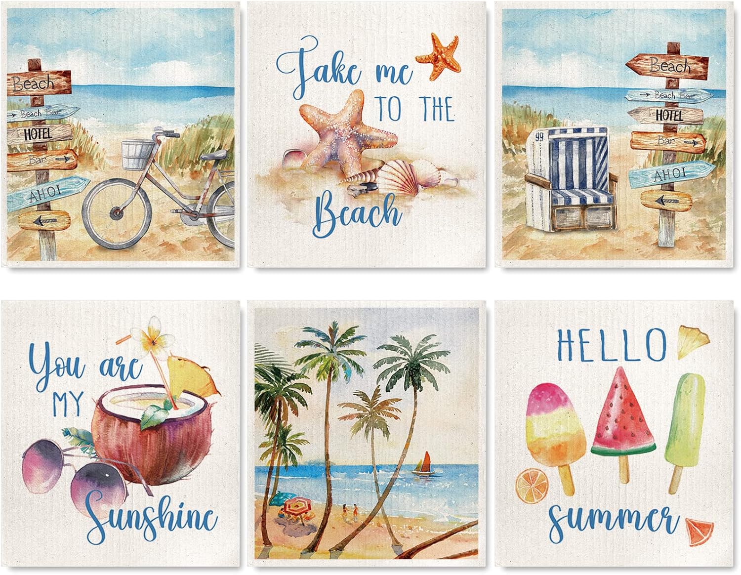 Whaline 6Pcs Summer Beach Dishcloth Set