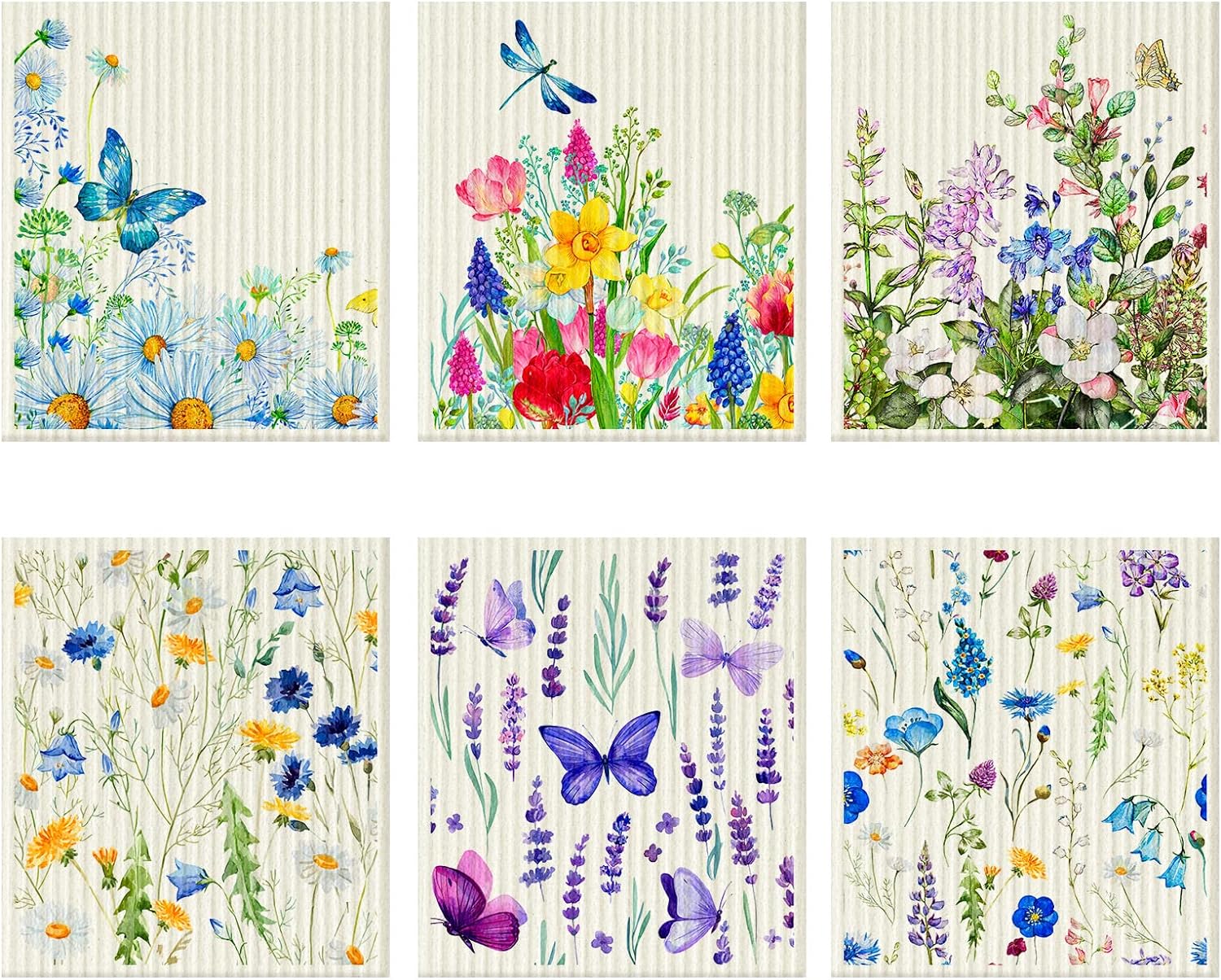 CHENGU Wildflower Dish Cloths 6 Pcs Reusable Kitchen Towels