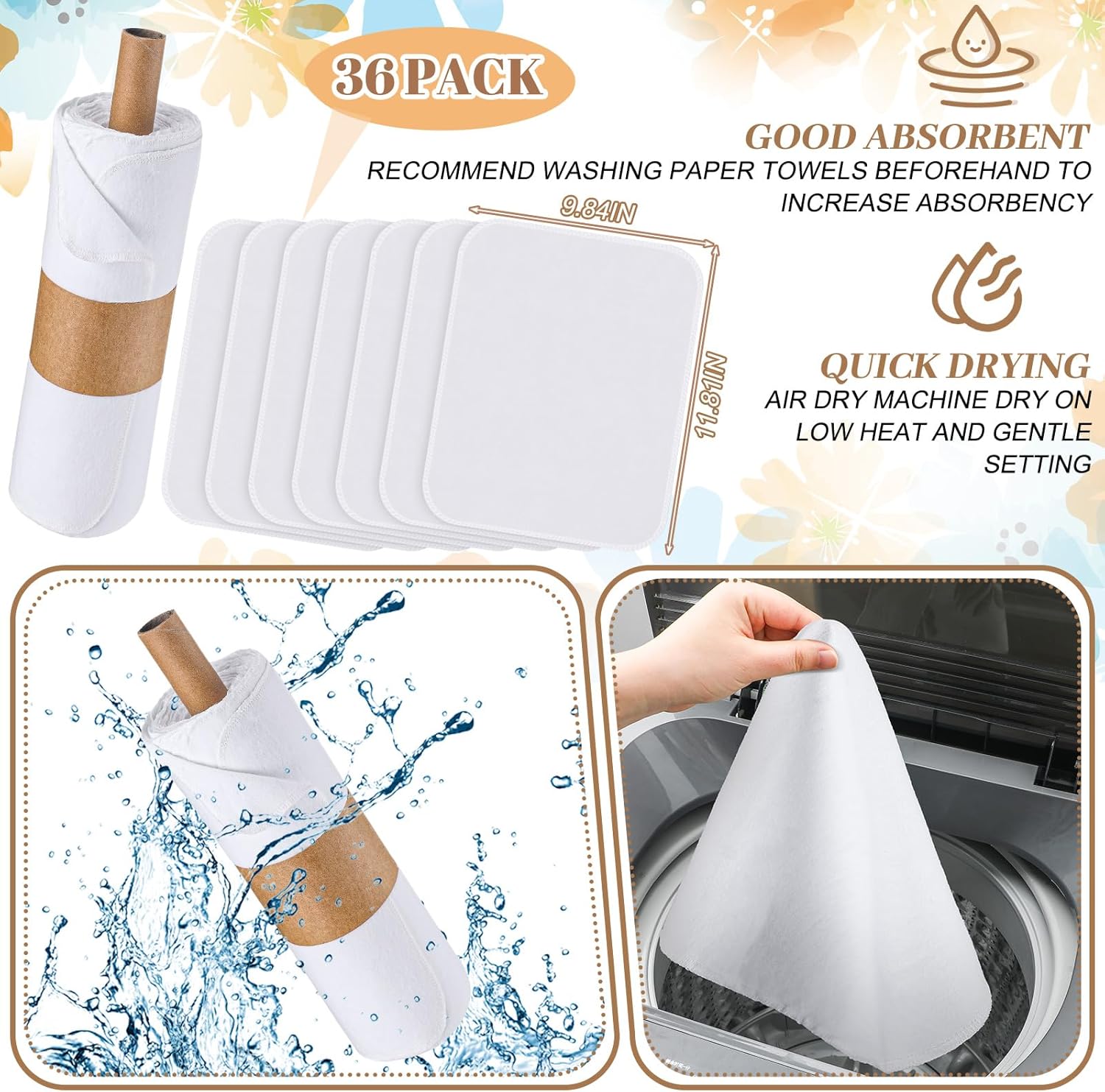 36 Count Reusable Cleaning Cloths Cotton Kitchen Towels Classic White
