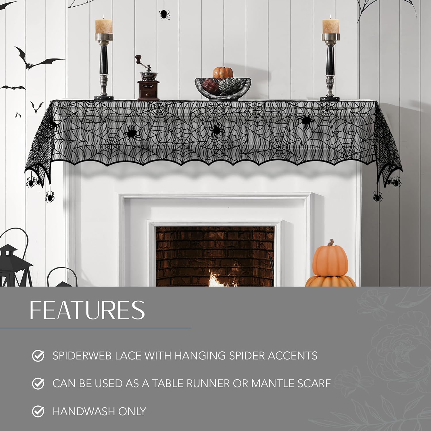 Elrene Halloween Spider Table Runner 13x70 Black
