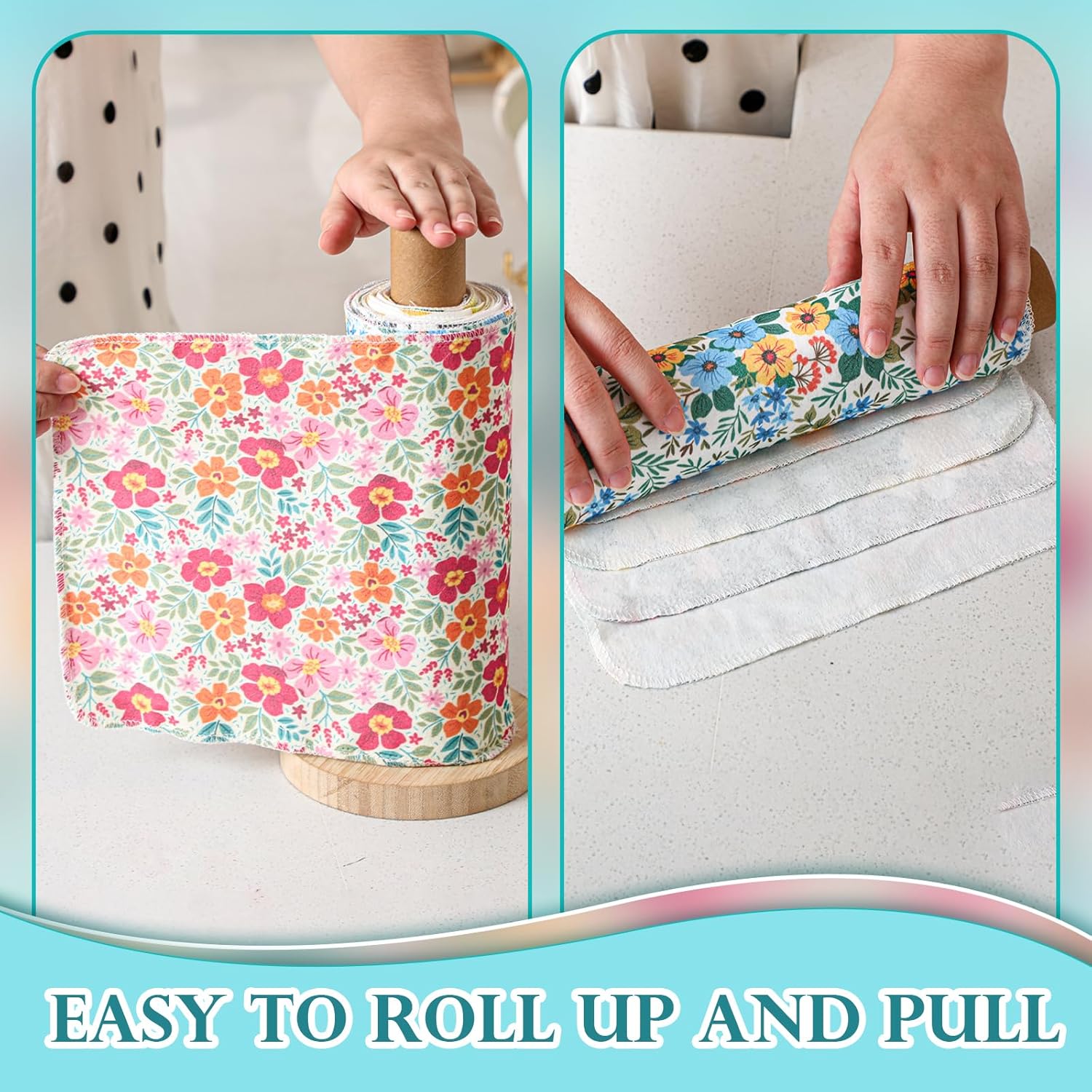 Redbaker 60 Pcs Reusable Cotton Dish Towels with Cardboard Roll