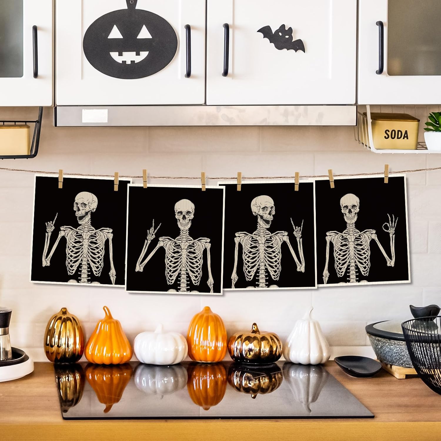 Whaline 4Pcs Halloween Skeleton Dishcloth Set