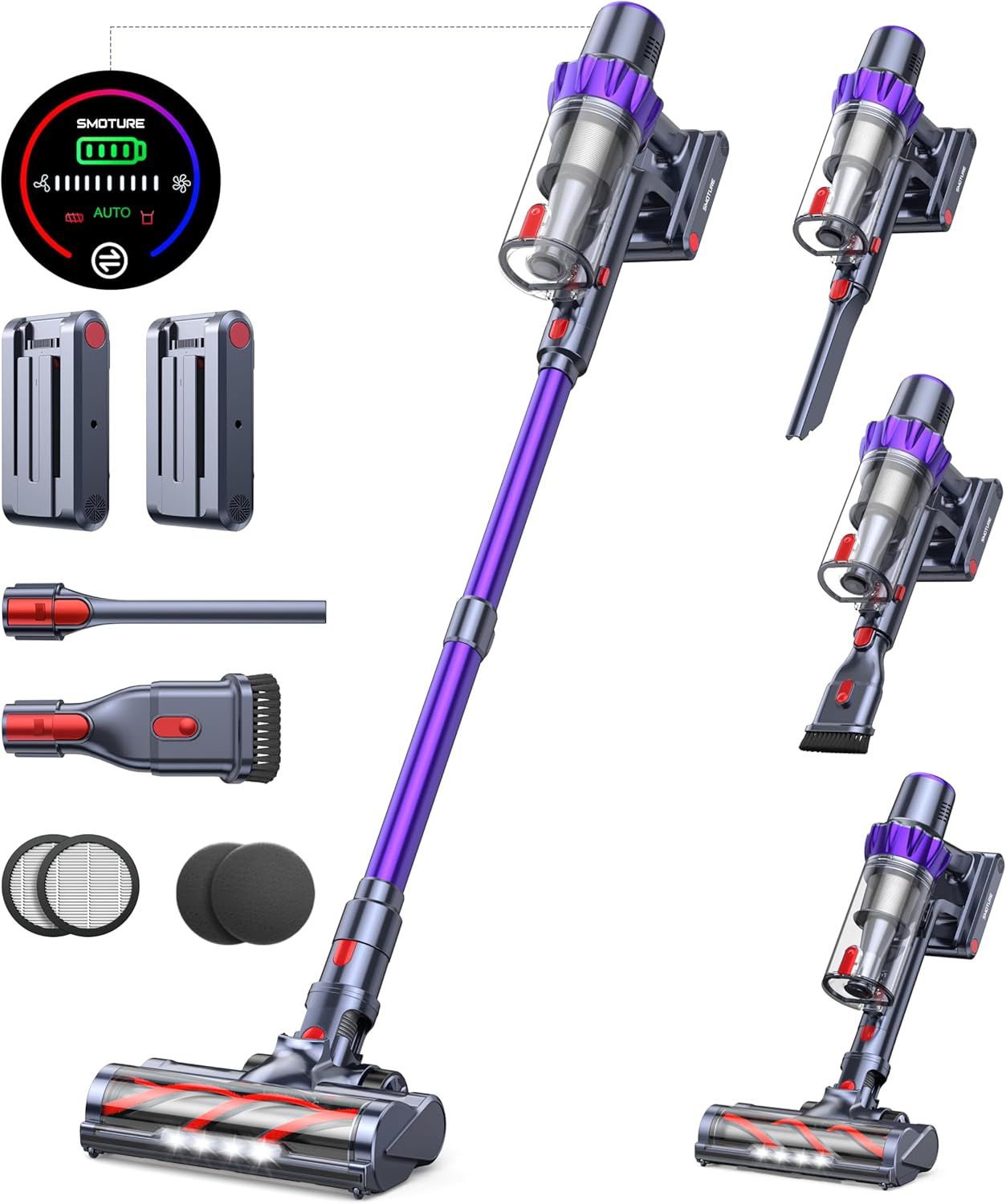 Cordless Vacuum Cleaner with 2 Batteries 110 Min Runtime