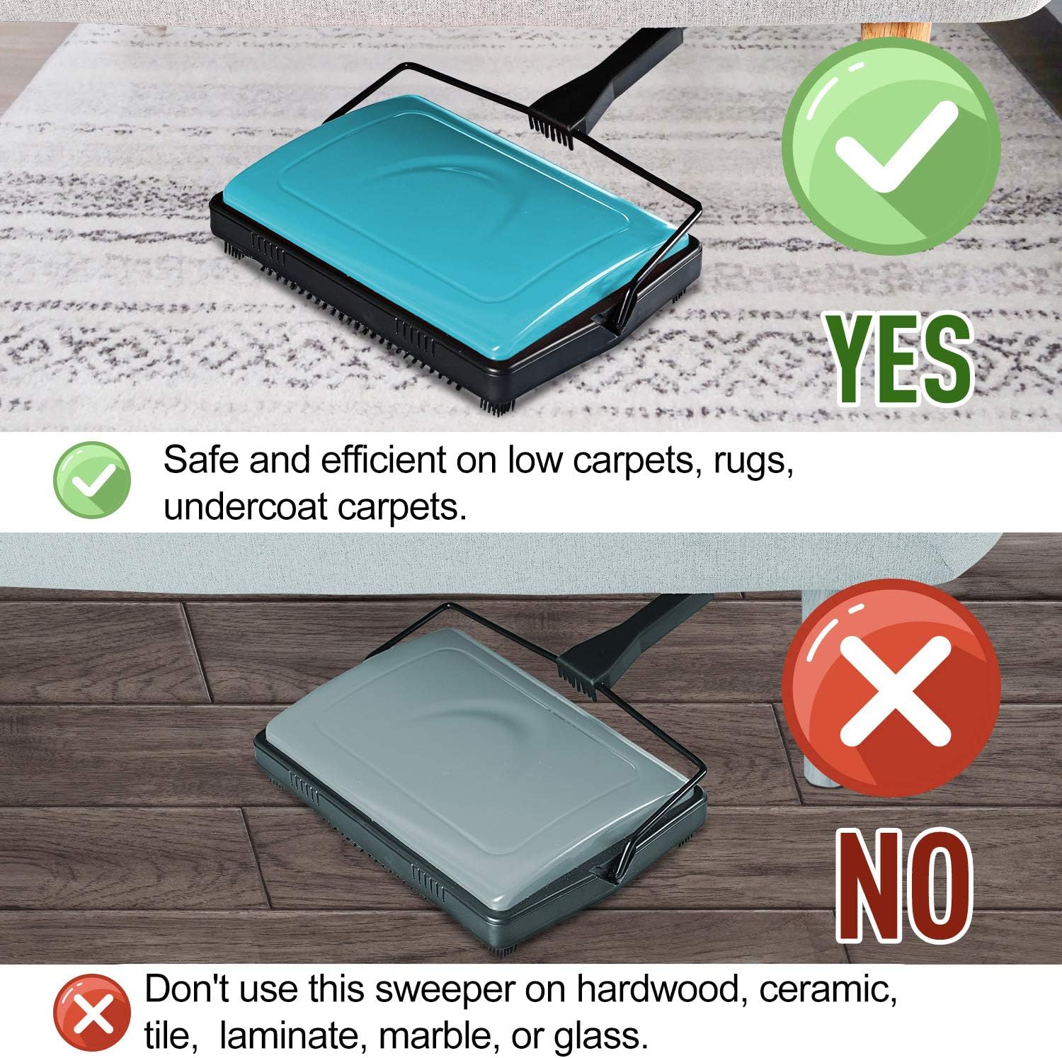 Yocada Carpet Sweeper with Brush for Home Office Cleaning