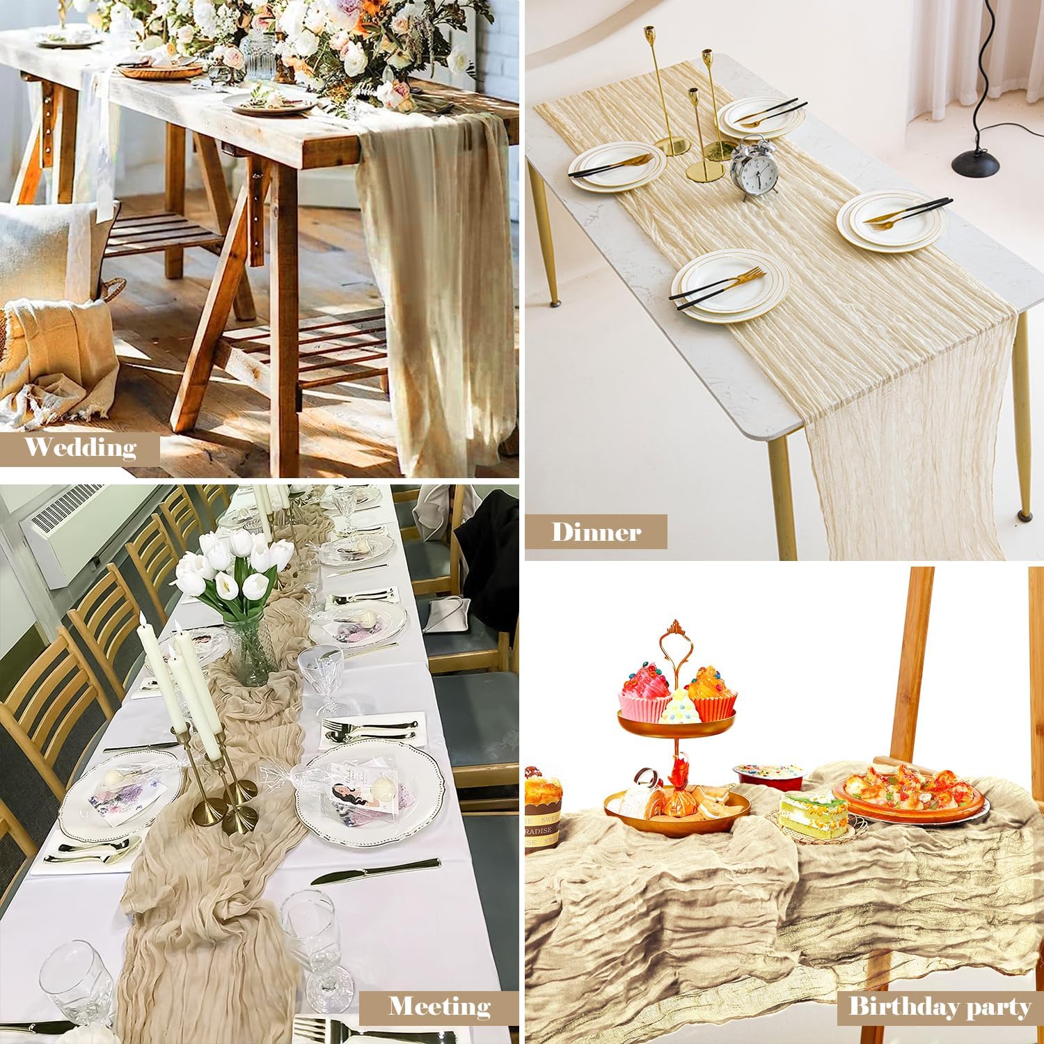 10 Pack 10 Ft Beige Cheesecloth Table Runner